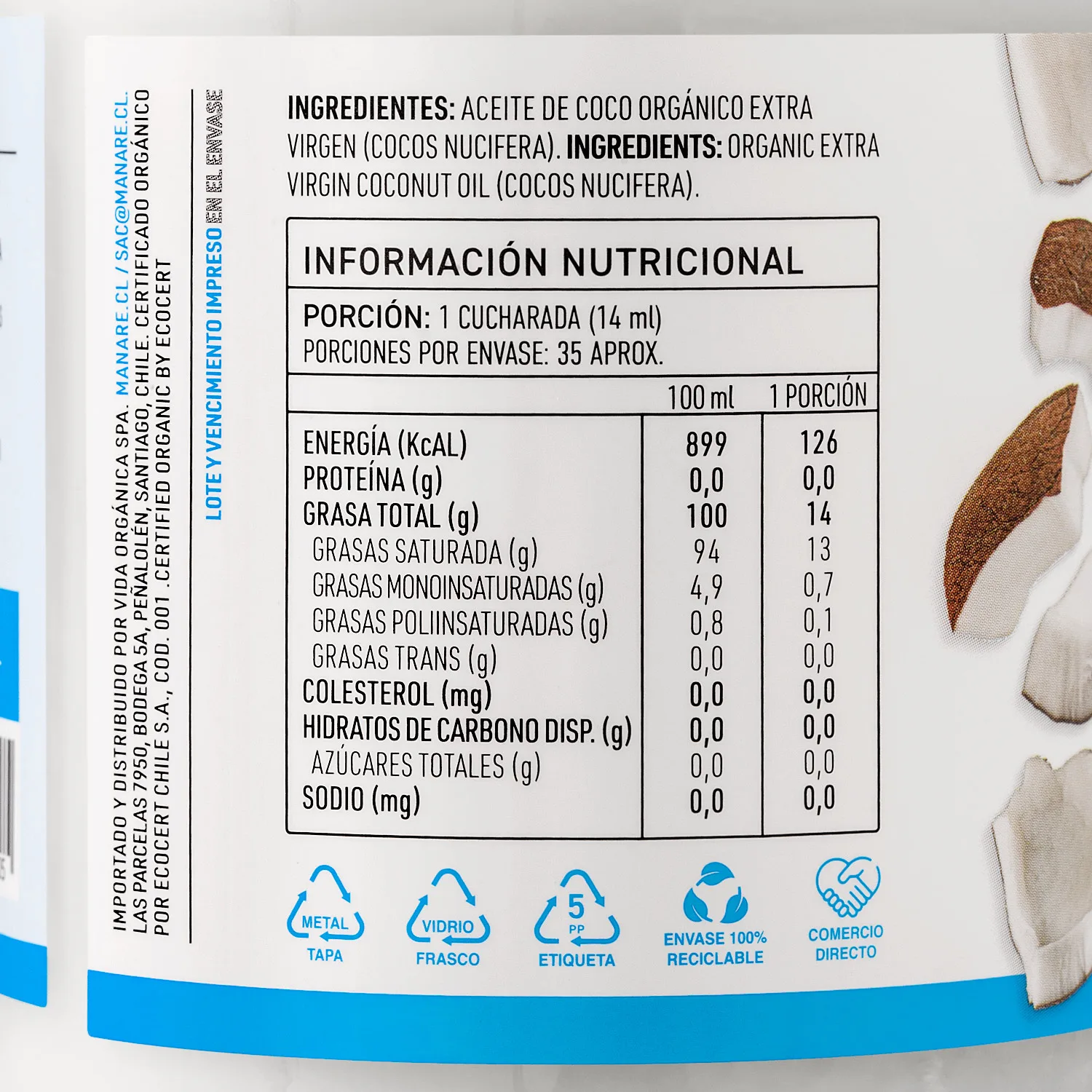 Aceite de Coco Orgánico Manare - Imagen 3
