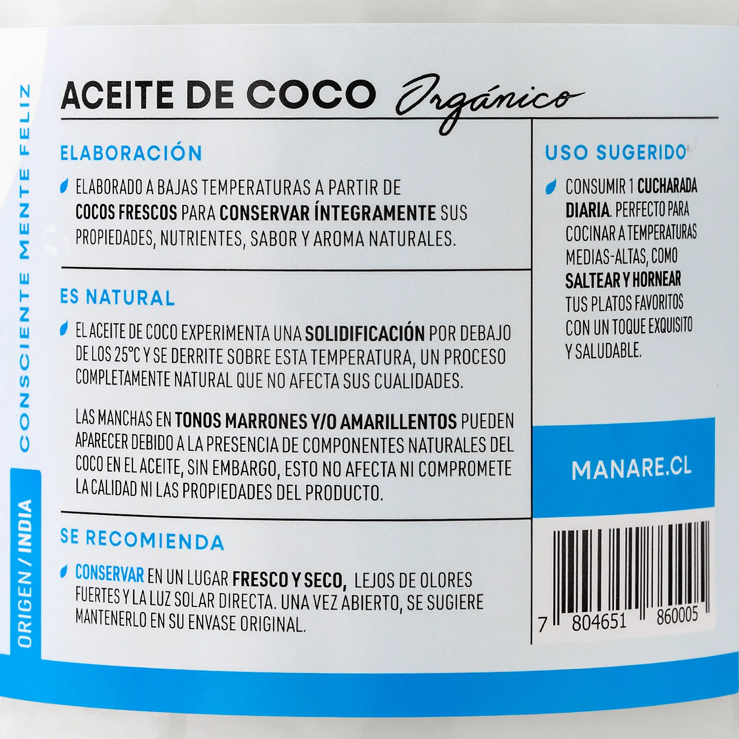 Aceite de Coco Orgánico Manare - Imagen 2